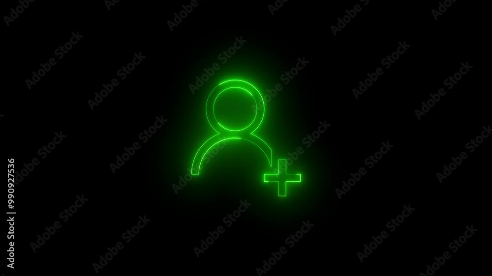 Neon add friend icon glowing black background animation Neon add friend icon glowing black background animation