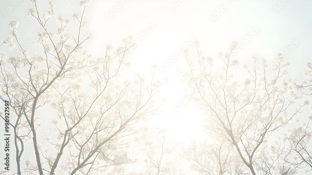 Intricate skeletal branches of bare cherry blossom trees creating a delicate abstract pattern against a soft pastel sky with gentle sunlight hinting at the upcoming bloom in this serene Intricate skeletal branches of bare cherry blossom trees creating a delicate abstract pattern against a soft pastel sky with gentle sunlight hinting at the upcoming bloom in this serene
