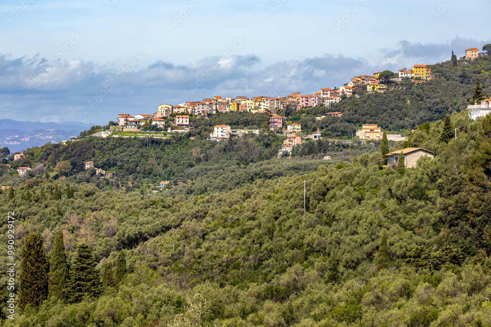 La Serra. Small hilltop village on the coast of the Gulf of La Spezia, Lerici, Mediterranean sea, La Spezia province, Liguria, Italy, southern Europe. La Serra. Small hilltop village on the coast of the Gulf of La Spezia, Lerici, Mediterranean sea, La Spezia province, Liguria, Italy, southern Europe.