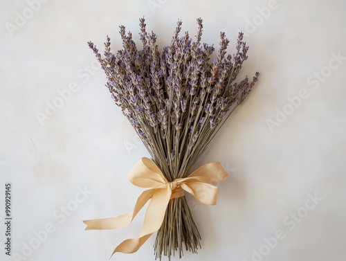 A bouquet of dried lavender tied with a ribbon, filling the air with its calming fragrance photo