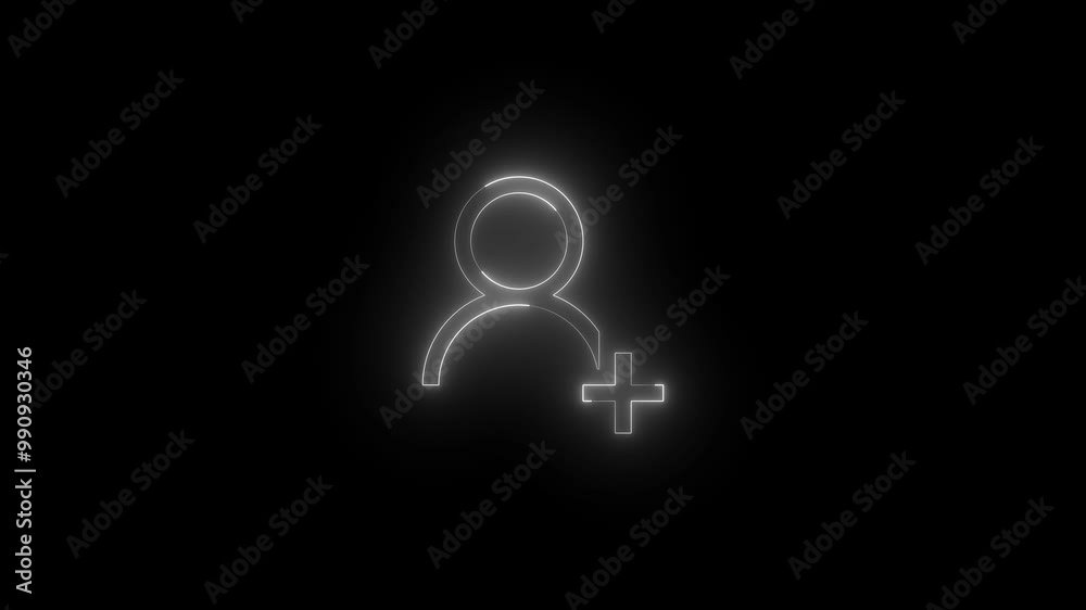Neon add friend icon glowing black background animation Neon add friend icon glowing black background animation