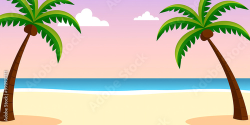 Tropical beach with two palm trees