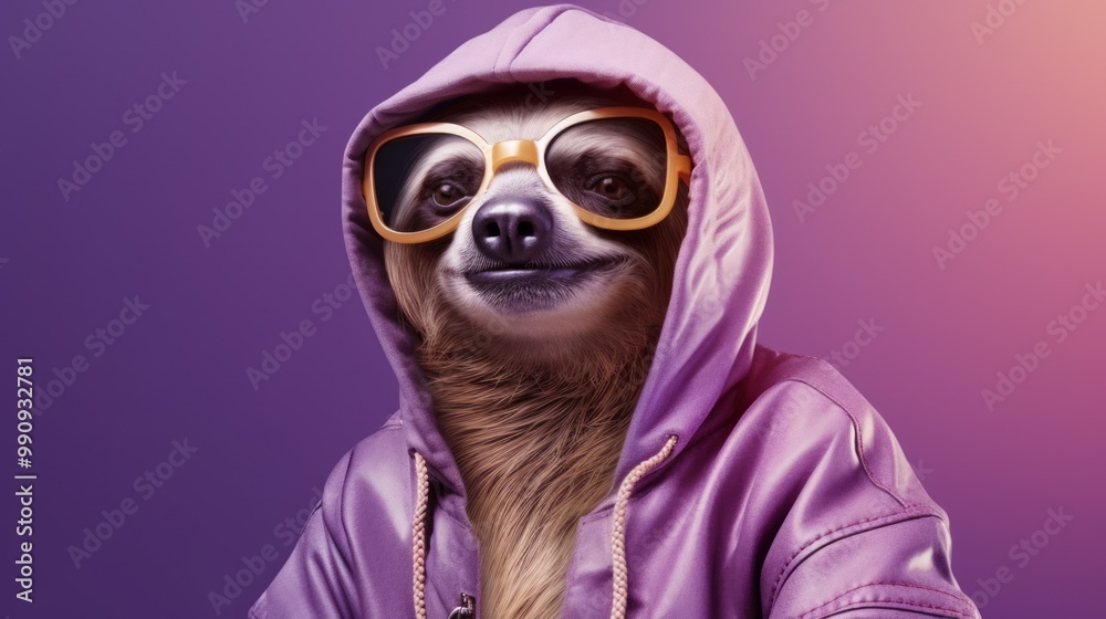 Sloth in human trendy fashionable clothes. Neural network ai generated art Sloth in human trendy fashionable clothes. Neural network ai generated art