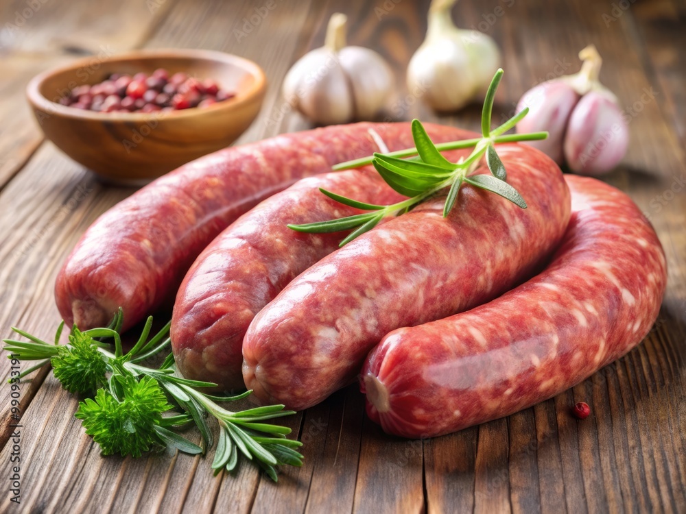 Raw sausage bursts forth with an explosion of pinkish-red meat, its uncooked flesh splashing outward with unbridled Raw sausage bursts forth with an explosion of pinkish-red meat, its uncooked flesh splashing outward with unbridled