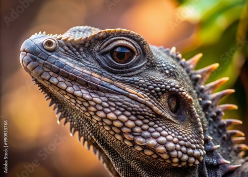 The black dragon lizard's scales glinted like polished obsidian, contrasted vividly with spiky, serrated ridges.