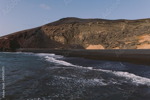  isla de lanzarote  en una playa de arena negra el golfo photo