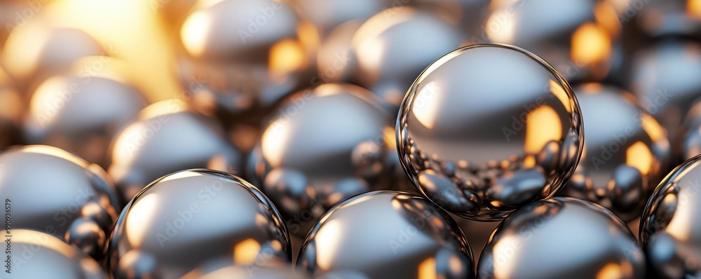 Geometric ball bearings in a circular arrangement, with smooth metallic surfaces reflecting light, symbolizing precision in machinery, 3D illustration Geometric ball bearings in a circular arrangement, with smooth metallic surfaces reflecting light, symbolizing precision in machinery, 3D illustration