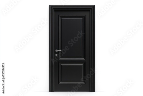 Classic Black Door With Panels Isolated on White Background