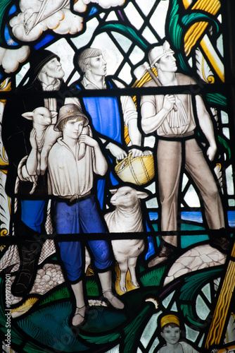 Stained glass in Cardinham Church Cornwall photo