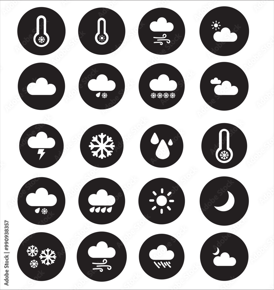 Weather icon set vector illustration. Weather conditions icons Weather icon set vector illustration. Weather conditions icons