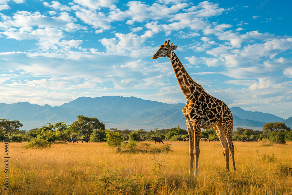 Fototapeta premium A large giraffe in a Africa National Park