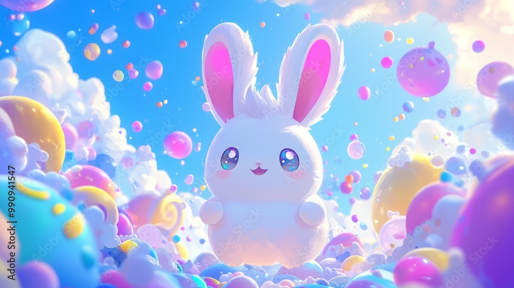 Magical Kawaii Fantasy Creature with Sparkling Eyes in Rotund Anime Style Magical Kawaii Fantasy Creature with Sparkling Eyes in Rotund Anime Style