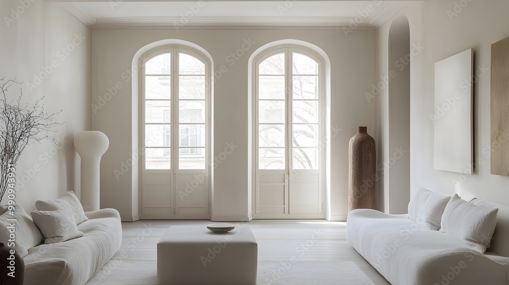 A photograph of a serene and spacious modern living room with elegant framed windows soft textures and simple decor that emphasizes the room s tranquility and harmonious ambiance A photograph of a serene and spacious modern living room with elegant framed windows soft textures and simple decor that emphasizes the room s tranquility and harmonious ambiance