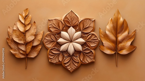 Intricate Dried Leaf Mandalas Meditative Natural Artwork in Warm Earthy Tones