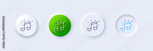 Musical note line icon. Neumorphic, Green gradient, 3d pin buttons. Music sign. Line icons. Neumorphic buttons with outline signs. Vector
