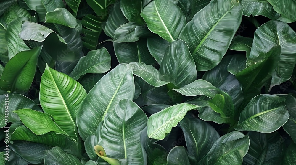 Obraz premium A dense arrangement of lush green leaves creating a vibrant natural texture.
