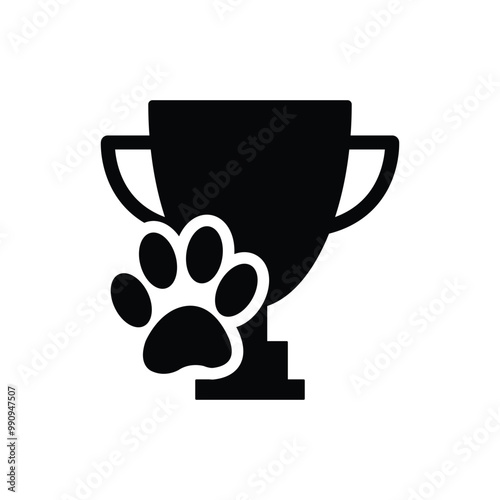 animal pet trophy icon vector  paw dog or cat and cup winner 