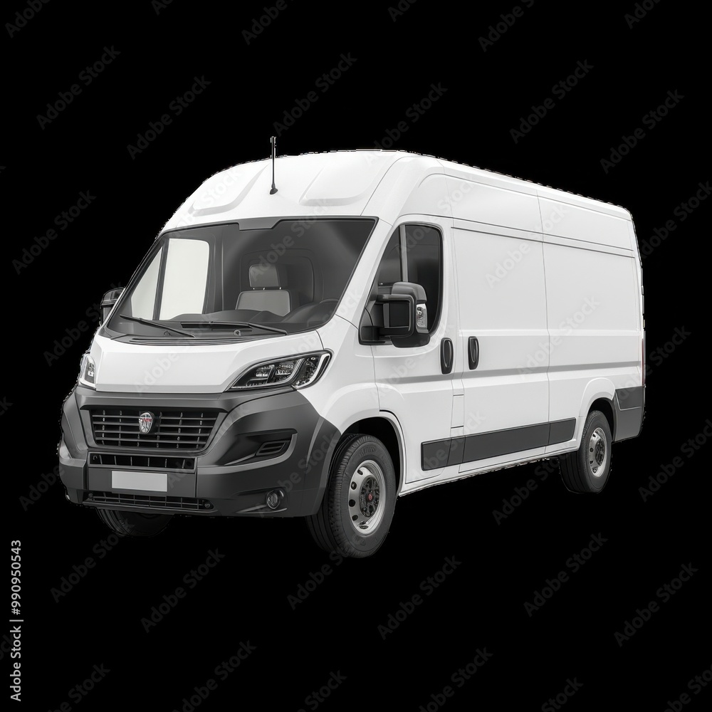White delivery van parked in an urban setting during daytime
