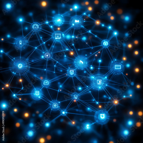 Abstract Digital Network with Glowing Connections