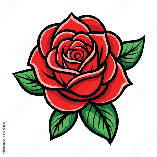 a drawing of red roses with green leaves and a white background. vector illustration 