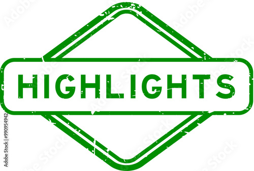 Grunge green highlights word rubber seal stamp on white background
