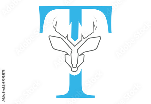 initial T latter with Head vector logo design wild animal with horns quality stylish luxury,