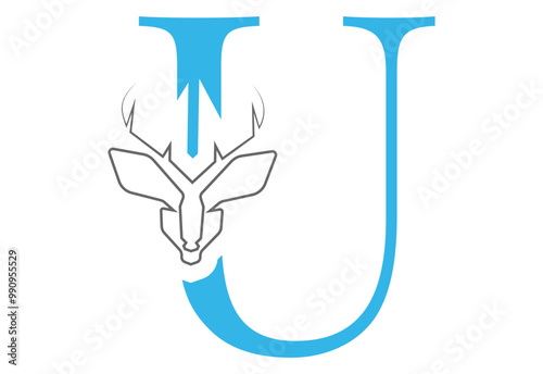 initial U latter with Head vector logo design wild animal with horns quality stylish luxury,