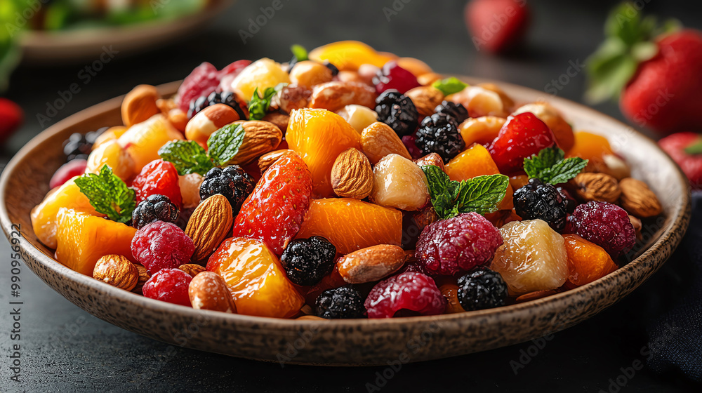 Delicious Fruit Salad with Almonds and Mint