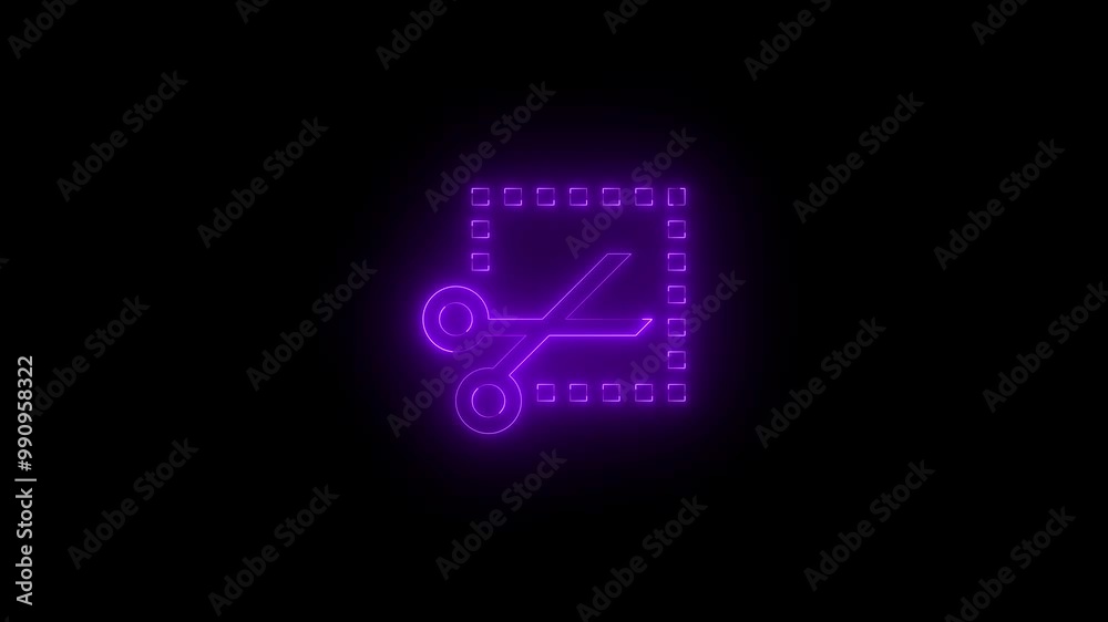 Neon annotation icon purple glowing black background animation Neon annotation icon purple glowing black background animation