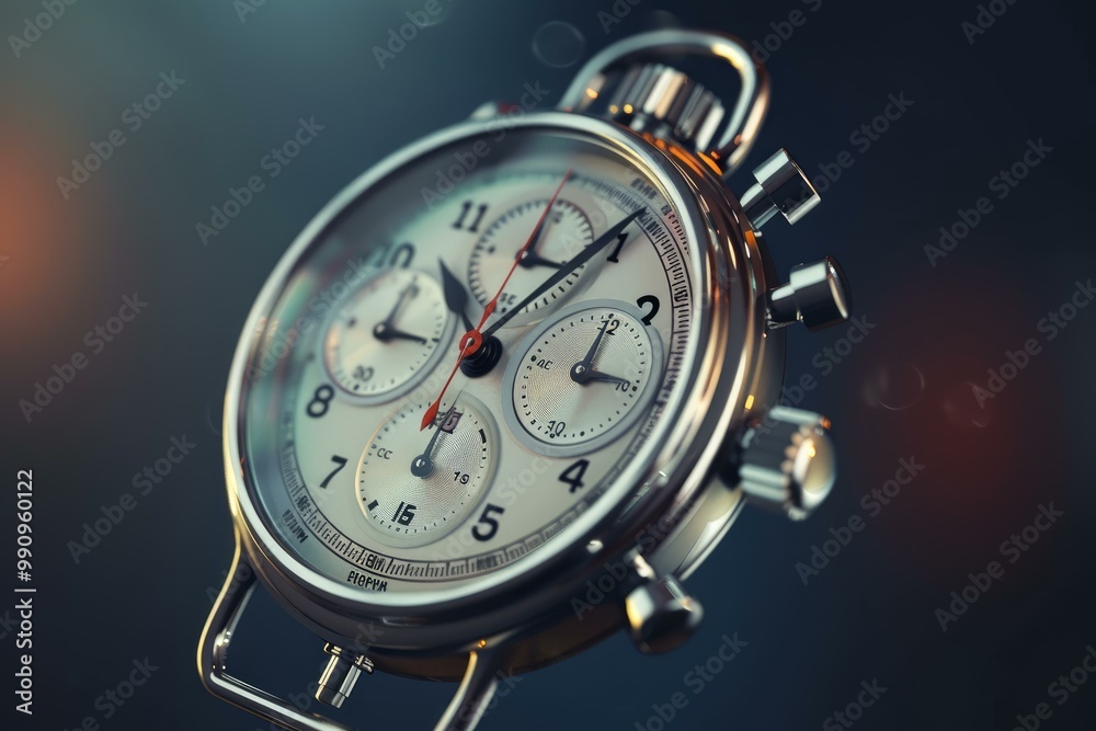 Close up view of a luxury chronograph watch, showcasing its intricate design and craftsmanship Close up view of a luxury chronograph watch, showcasing its intricate design and craftsmanship