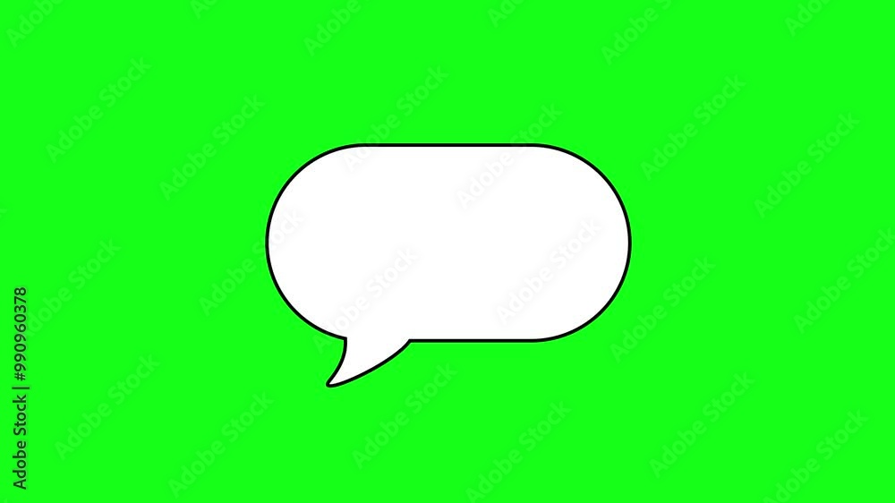 Animated speech bubble in the shape of an oval cloud with a white outline, chat balloon icon. The color scheme, the green background of the screen. Animated speech bubble in the shape of an oval cloud with a white outline, chat balloon icon. The color scheme, the green background of the screen.