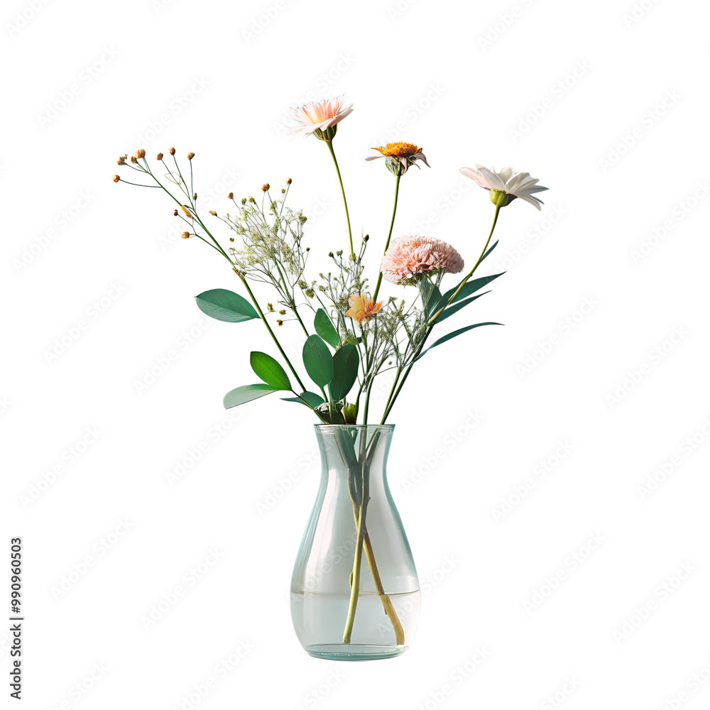 Obraz premium Minimalist Flowers and leaf in a vase.