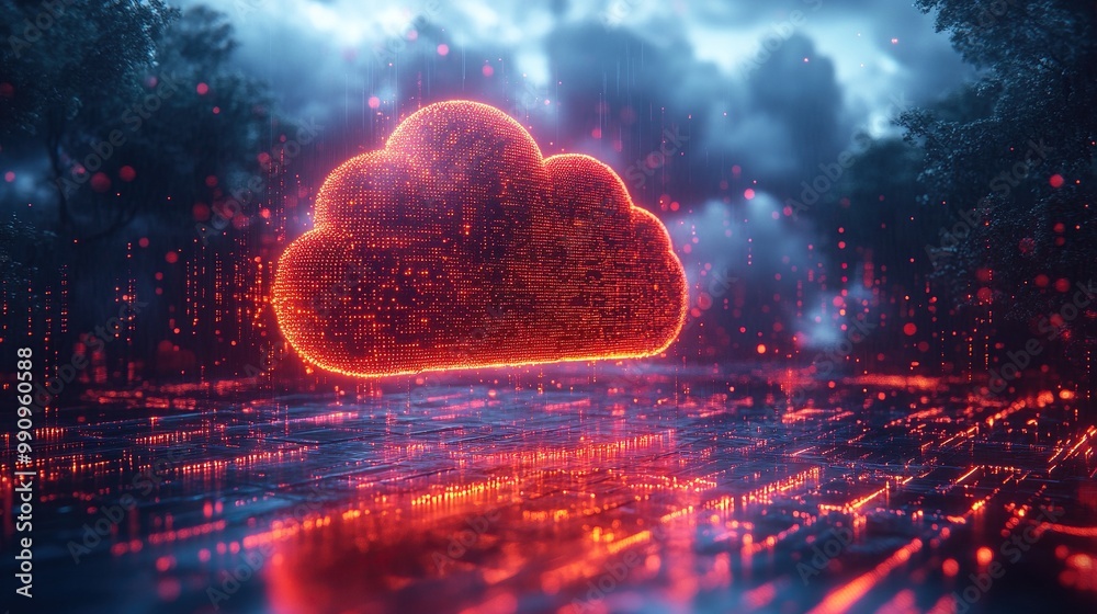 A 2D illustration of cloud computing highlights the role of digital technology in wireless data transfer and connectivity. A 2D illustration of cloud computing highlights the role of digital technology in wireless data transfer and connectivity.