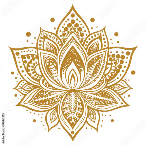 Filigree lotus flower on sacred geometry sign, vector handdrawn vector illustration