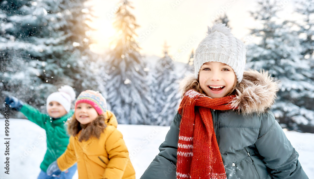 Fototapeta premium Kinder spielen im Schnee 