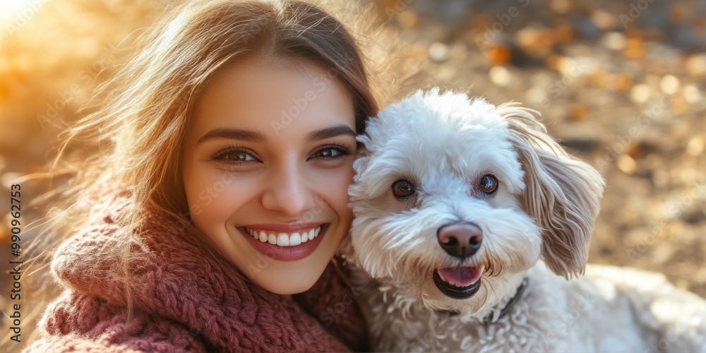 Selfie of a joyful woman with her dog Selfie of a joyful woman with her dog