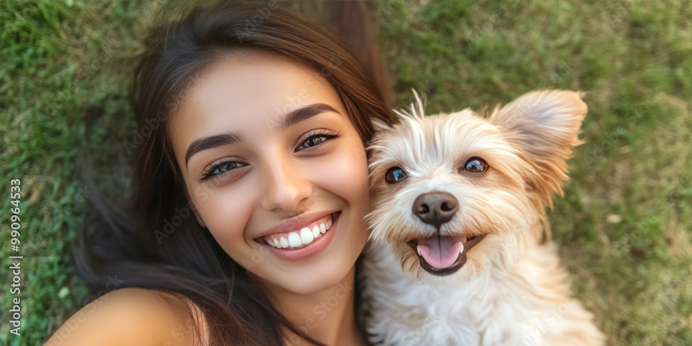Joyful Encounter: Woman and Her Adorable Dog Together Joyful Encounter: Woman and Her Adorable Dog Together