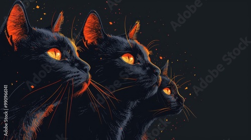 Design Pop Color silhouette illustrations of spooky Halloween Black cat figurine in set of collection ,with bold lines and simple design, placed on a white background 