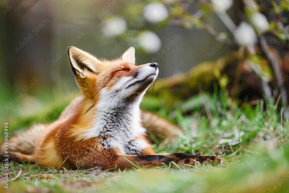 Obraz premium Funny Wild Animals. Red Fox Stretching with Cute and Funny Behavior in Close-up