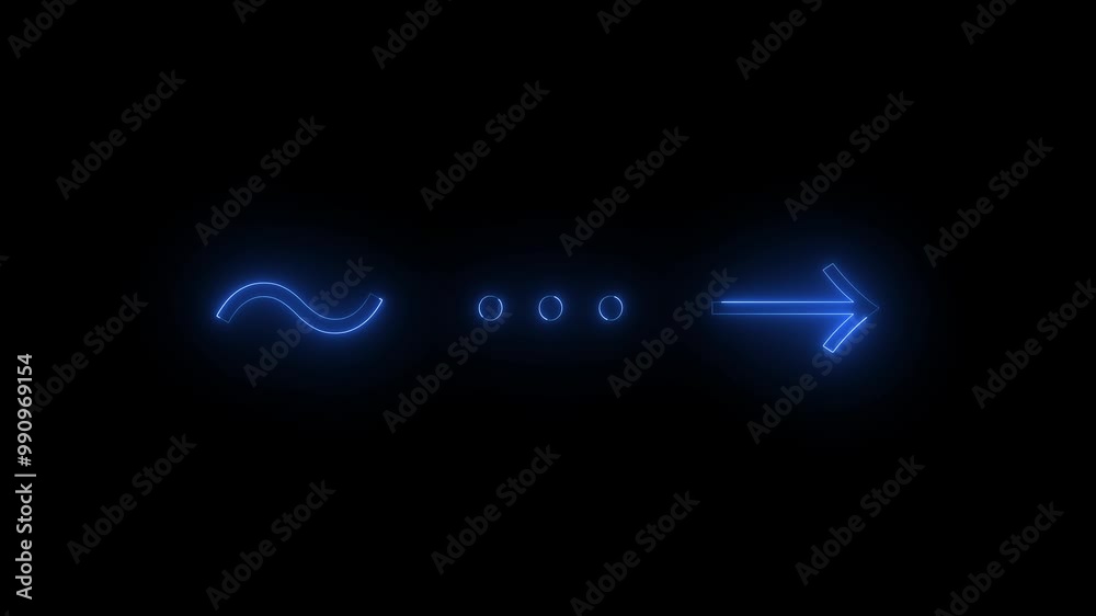 Neon arrow dots icon blue glowing black background animation Neon arrow dots icon blue glowing black background animation