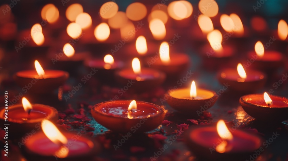 Happy Diwali - Diya lamps lit during diwali celebration Happy Diwali - Diya lamps lit during diwali celebration
