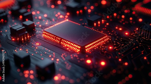 A 3D-rendered abstract network background of circuit boards symbolizes the conceptual visualization of modern technology. photo