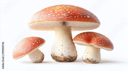 Colorful amanita mushrooms clustered together on a light background highlighting their unique features and natural beauty