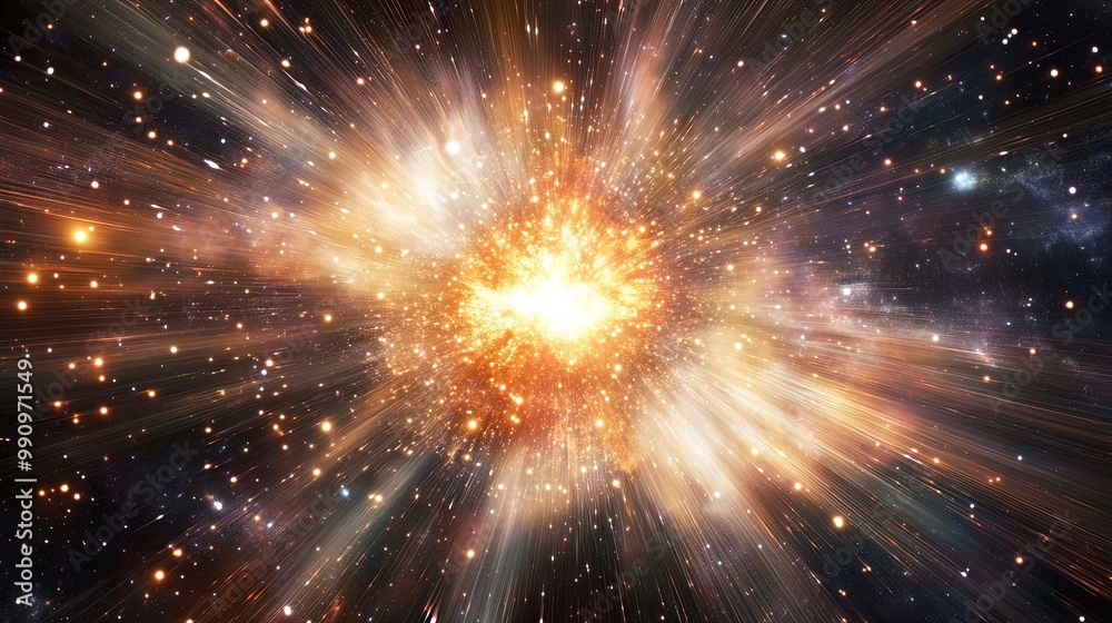 Obraz premium Stunning Celestial Supernova Eruption, Radiant Light Bursts and Shockwaves Expanding in the Cosmos, Space Phenomenon