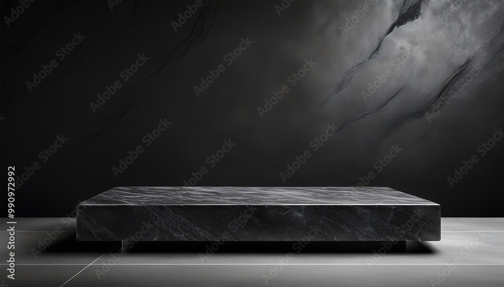 3D Product Table in an Empty Studio Against a Black Wall, , Luxury Countertop Mockup 3D Product Table in an Empty Studio Against a Black Wall, , Luxury Countertop Mockup
