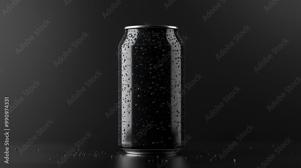 Blank black aluminum 330 ml soda can with drops splash mockup Blank black aluminum 330 ml soda can with drops splash mockup