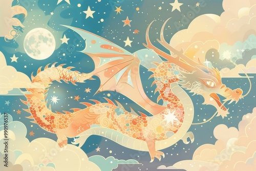 Celestial dragon in starry night sky photo