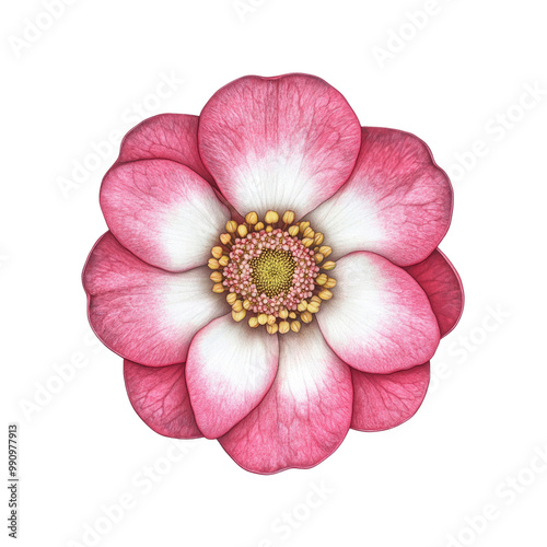 Pink Flower with White Center Close Up