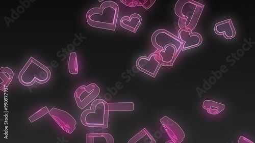 Rising Heart Animated Background. Pink heart effect. 3D animation.
