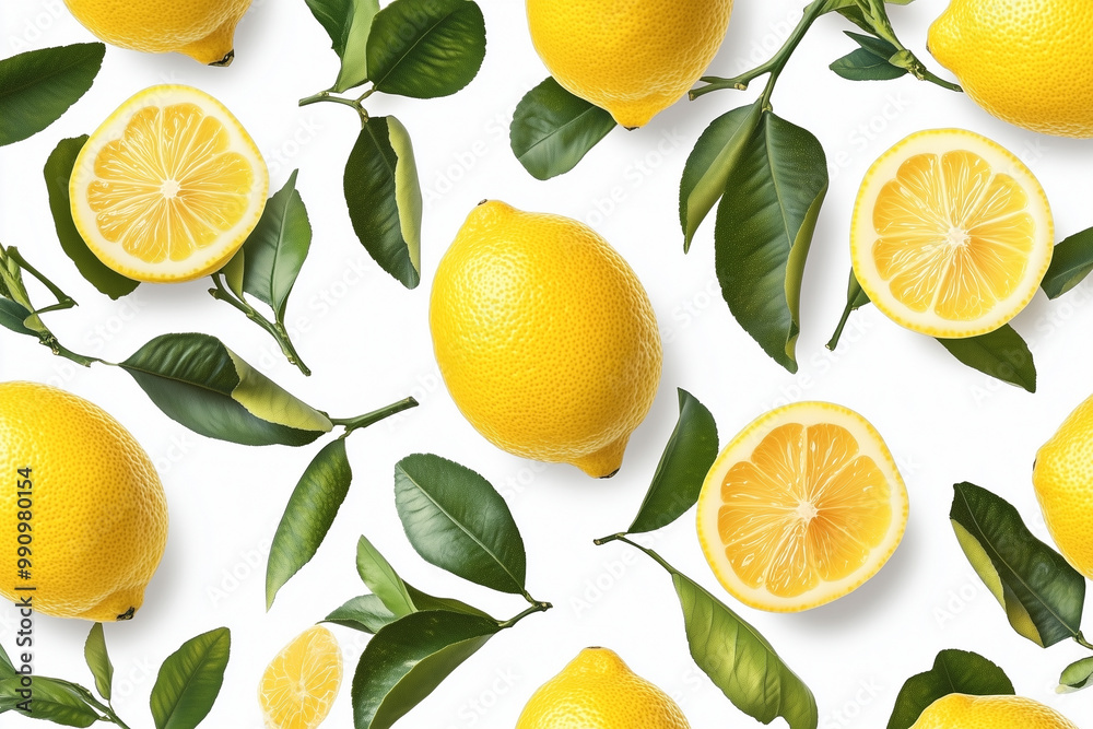 Seamless pattern with ripe lemons on a white background